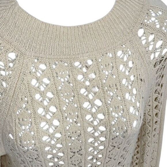 Free People Womens Open Knit Long Sleeve Tunic Sweater Ivory Size Medium NWT - Picture 3 of 11